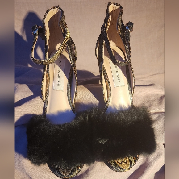 Antonio Melani Kayleigh Ankle Strap Rabbit Fur Heels - Picture 4 of 8